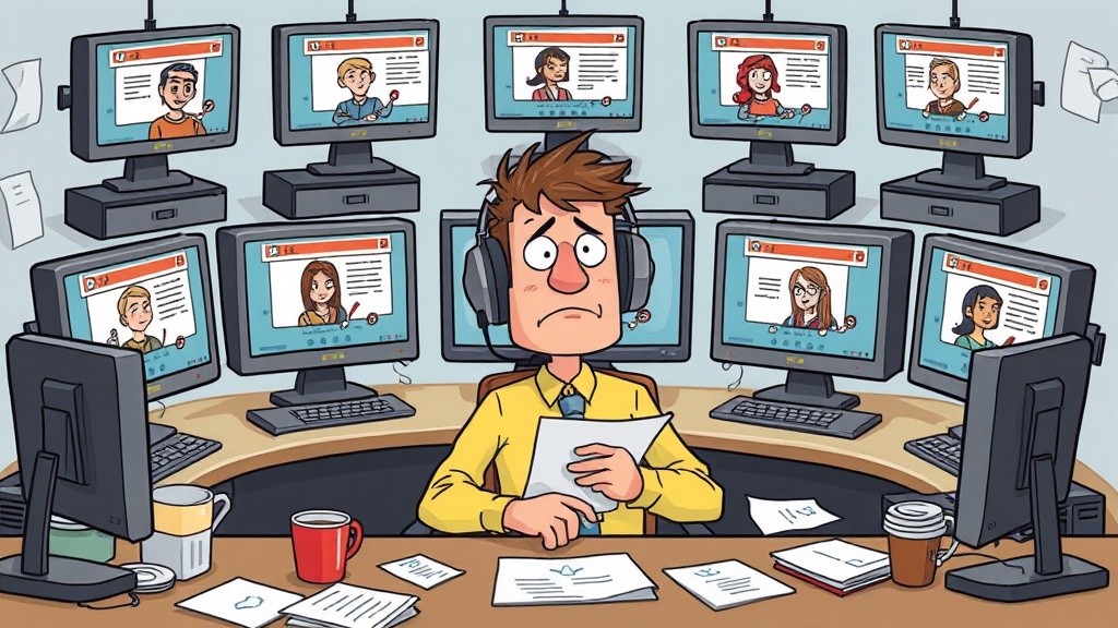 Humorous illustration of a programmer juggling multiple AI assistants