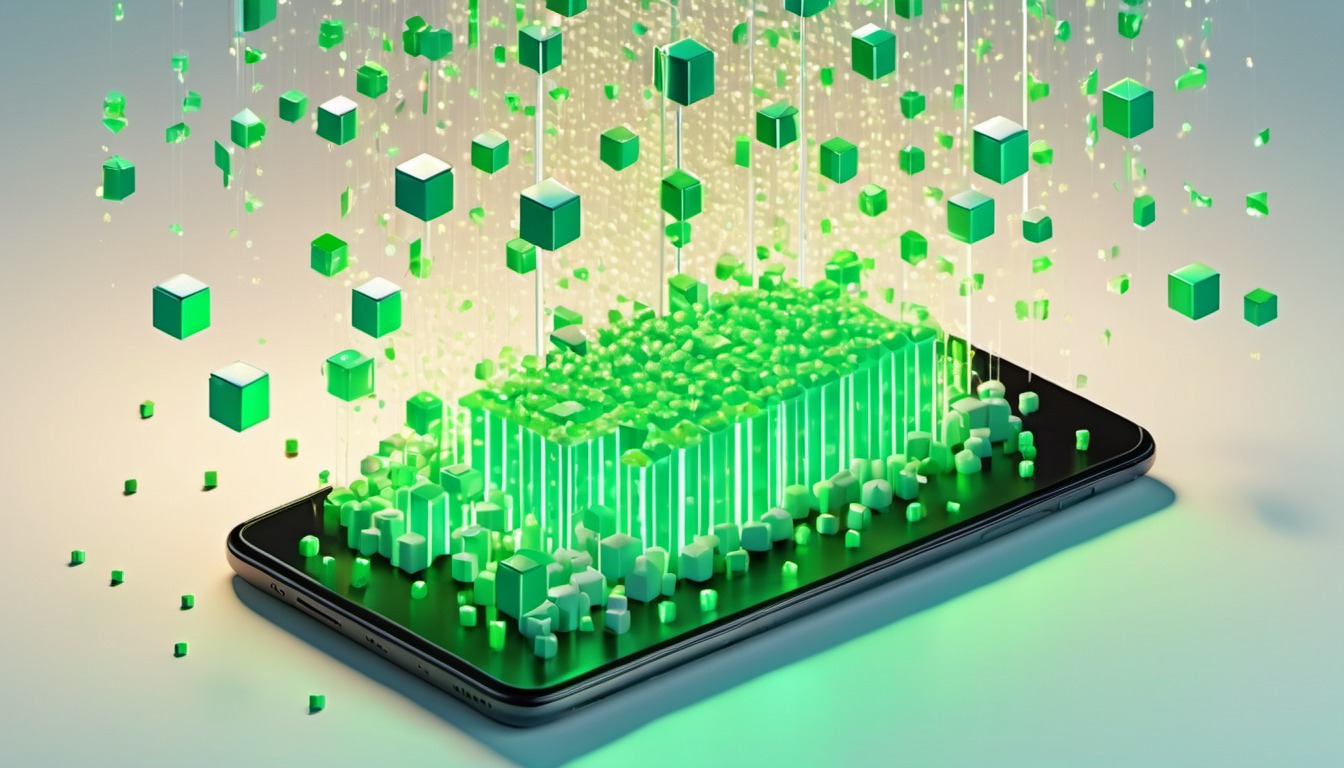 Isometric 3D illustration of commodity AI model cubes raining down onto a smartphone